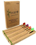 Bamboo Toothbrushes Biodegradable Natural Multi Color Bristles 4 pack