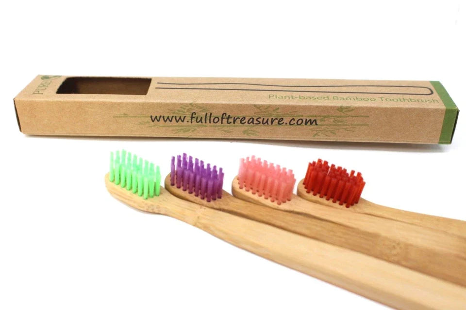 Bamboo Toothbrushes Biodegradable Natural Multi Color Bristles 4 pack